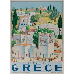 Affiche ancienne originale Grèce île d'Andros 1949 George MOSCHOS