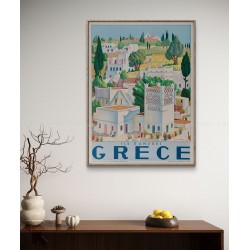 Encadrée affiche ancienne originale Grèce île d'Andros 1949 George MOSCHOS
