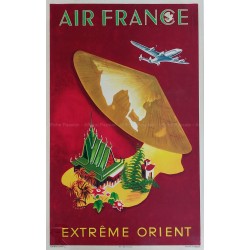 Affiche ancienne originale Air France Extrême Orient DUMAS