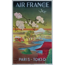 Affiche ancienne originale Air France PARIS TOKIO PERCEVAL