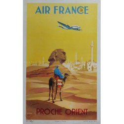Affiche ancienne originale Air France Proche Orient GUERRA