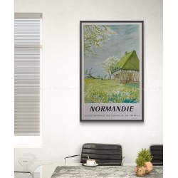 Framed original vintage poster Normandie SNCF FOUJITA