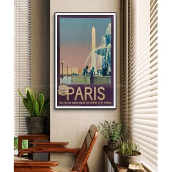 Framed original vintage poster PARIS Place de la Concorde Julien LACAZE