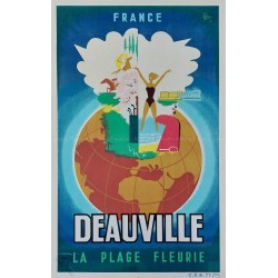 Affiche ancienne originale DEAUVILLE La Plage Fleurie GODREUIL