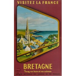 Affiche ancienne originale Bretagne SNCF Jean GARCIA 1953