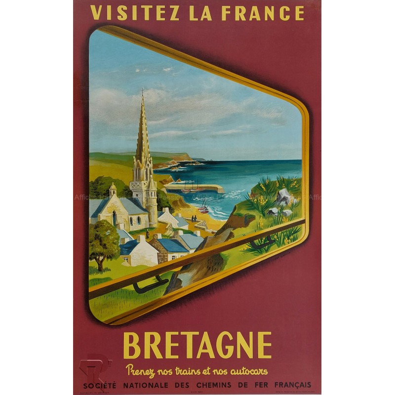 Affiche ancienne originale Bretagne SNCF Jean GARCIA 1953