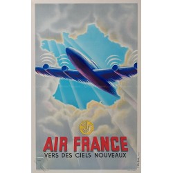 Affiche ancienne originale Air France Vers Des Ciels Nouveaux 1946