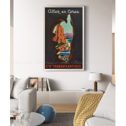 Framed original vintage poster Cie Gle Transatlantique Allez en Corse Edouard COLLIN