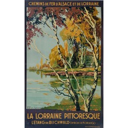 Affiche ancienne originale La Lorraine Pittoresque étang de BISCHWALD LACAZE