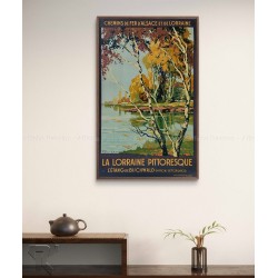 Encadrée affiche ancienne originale La Lorraine Pittoresque étang de BISCHWALD LACAZE
