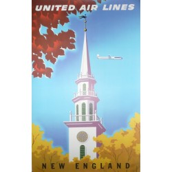 Affiche originale United Airlines New England - Joseph BINDER