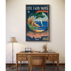 Encadrée affiche ancienne originale Côte d'Azur Varoise Mer et Soleil SNCF MORERA