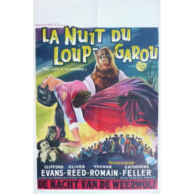 Affiche originale cinéma belge horreur hammer " La nuit du loup-garou " Universal film