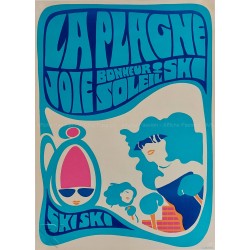 Affiche ancienne originale Ski La Plagne Joie Bonheur Soleil