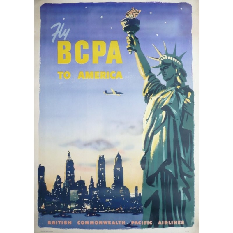 Original vintage poster Fly BCPA to America New York