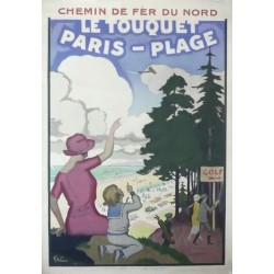 Affiche originale Le Touquet Paris Plage - Chemin de fer du Nord - GRUN