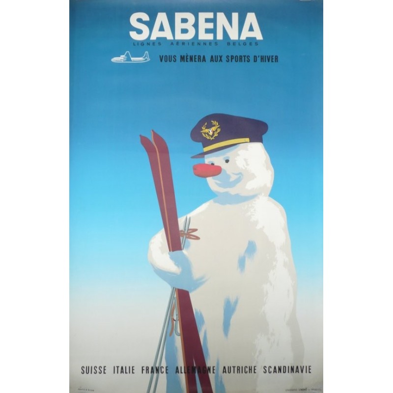 Original vintage poster Sabena ski winter sport - circa 1955