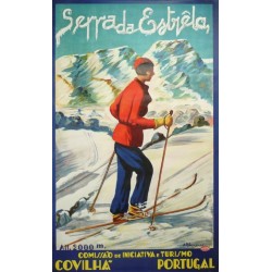 Affiche originale ski Portugal Serra da Estrela sport d'hiver - circa 1930