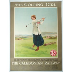 Original vintage poster golf, the golfing girl, caledonian railway