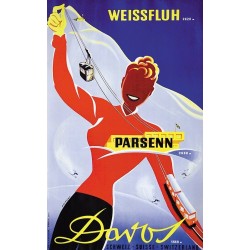Affiche originale ski Davos Parsenn Switzerland - Martin PEIKERT
