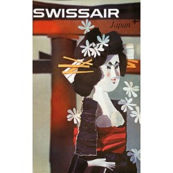 Affiche ancienne originale SWISSAIR Japan - Niklaus SCHWABE