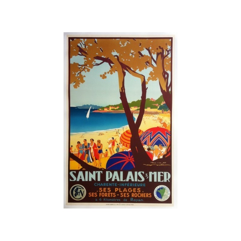 Affiche ancienne originale Saint-Palais-sur-Mer - Chemin de Fer de l'Etat - Roger SOUBIE