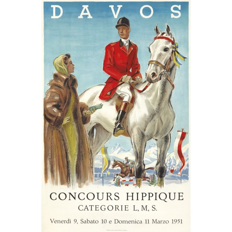 Affiche originale Davos - Concours Hippique 1951