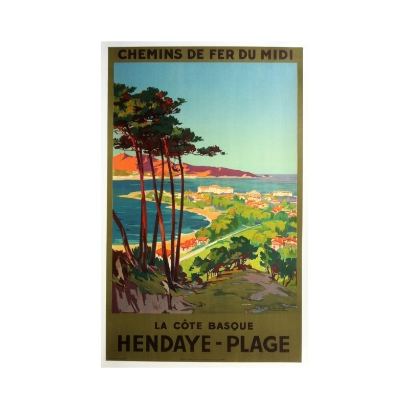 Affiche ancienne originale Hendaye plage - La côte basque - E PAUL CHAMPSEIX