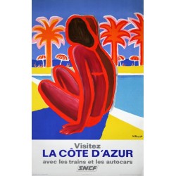 Affiche ancienne originale Visitez la Côte d'Azur SNCF - Bernard Villemot