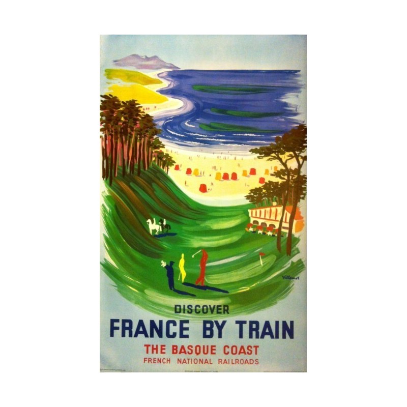 Affiche ancienne originale Discover France by train the basque coast  - Bernard Villemot