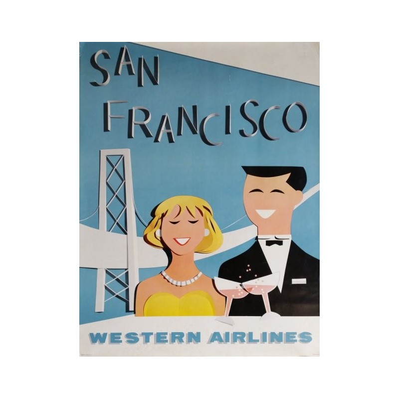 Affiche originale Western Airlines San Francisco