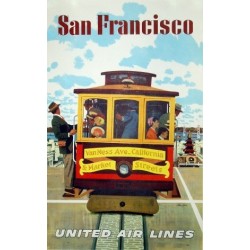 Affiche originale United Airlines San Francisco cable car - Stan GALLI