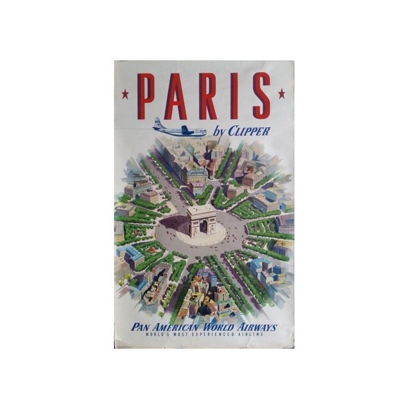 Affiche originale Pan American PARIS, arc de triomphe