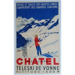 Affiche originale Châtel Haute Savoie - téléski de Vonne - R. MICHAUD & A. AVRIL