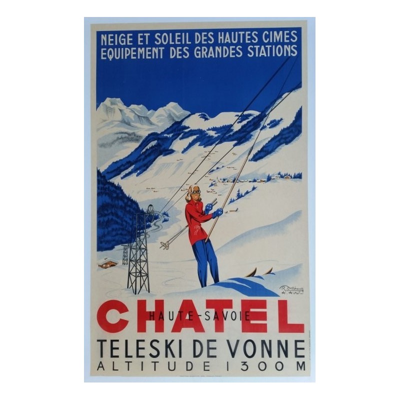 Original vintage poster Chatel Haute Savoie - teleski de Vonne - R. MICHAUD & A. AVRIL