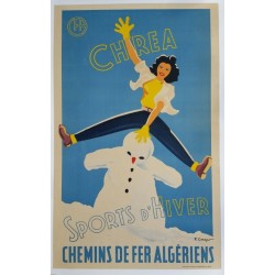 Affiche originale Chrea Sports d'hiver chemins de fer algérien - F CRESPO
