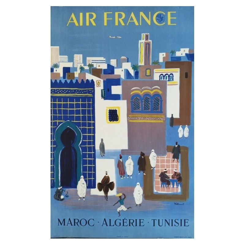 Affiche originale Air France Maroc Algérie Tunisie - Bernard Villemot