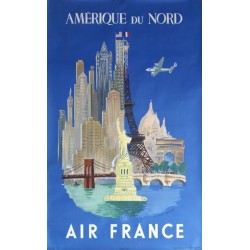 Affiche originale Air France Paris New-York Amérique du Nord - Luc Marie BAYLE - Ref 252 / P 7_48