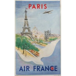 Affiche originale Air France Paris - Régis MANSET - Ref 170 - P/11 - 47