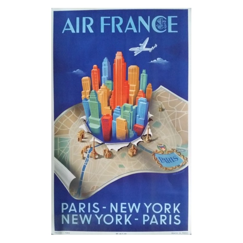 Original vintage poster Air France PARIS - NEW YORK - Alphonse DEHEDIN - Ref 431 / P. / 2-50