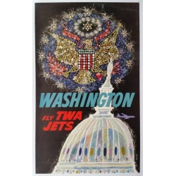 Affiche ancienne originale Fly TWA Jets Washington - David KLEIN