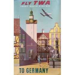 Affiche ancienne originale Fly TWA to Germany - S GRECO