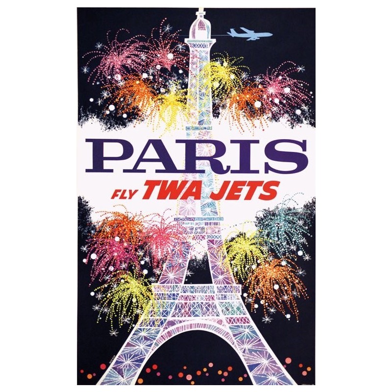 Affiche ancienne originale Paris Fly TWA Jets - David KLEIN