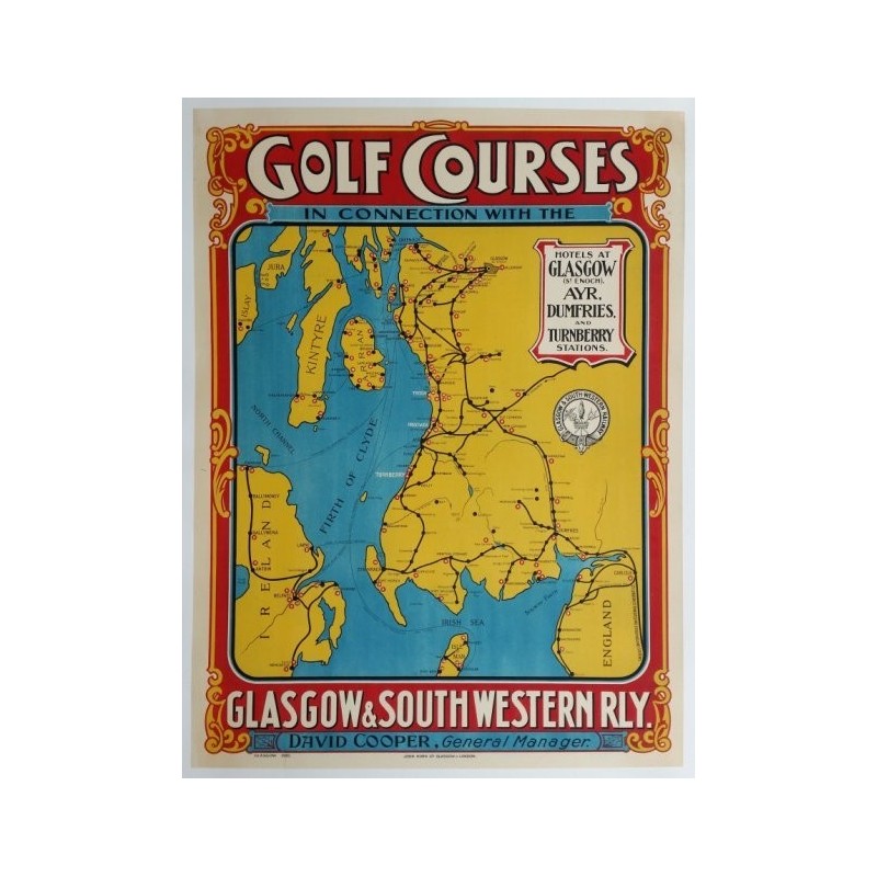 Affiche originale Golf Courses Glasgow & South Western Railway - Troon Turnberry