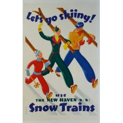 Affiche originale ski Let's go skiing, New Haven Snow trains - Sascha MAURER