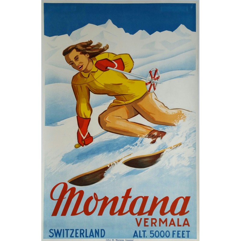 Affiche originale ski Montana Vermala Switzerland - SAGALOWITZ Wladimir