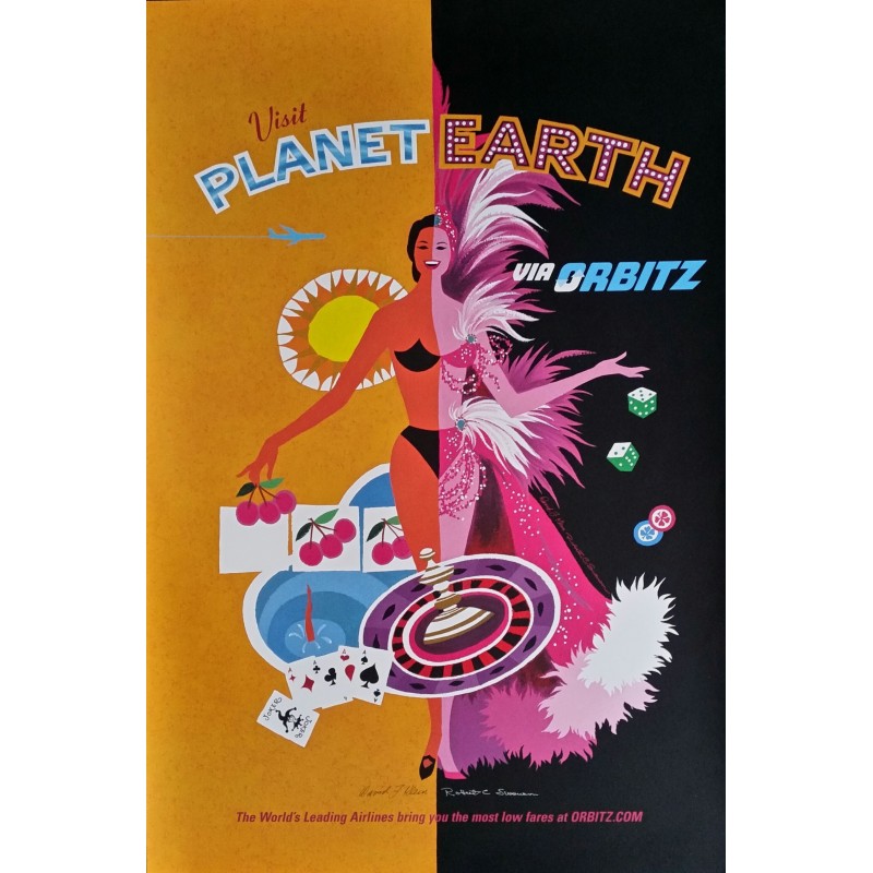 Original travel poster Visit Planet Earth via ORBITZ Las Vegas - David Klein - Robert Swanson