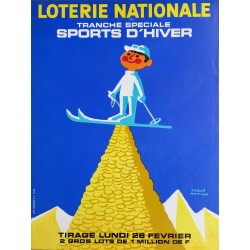 Affiche ancienne originale ski Loterie Nationale tranche spéciale des sports d'hiver - Hervé MORVAN