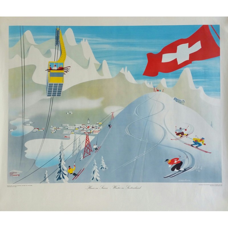 Affiche ancienne originale L'hiver en Suisse - Winter in Switzerland - EIDENBENZ Hermann