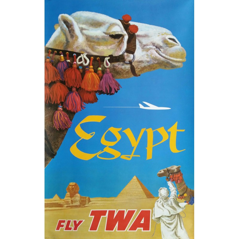 Affiche ancienne originale Fly TWA Egypt - David KLEIN